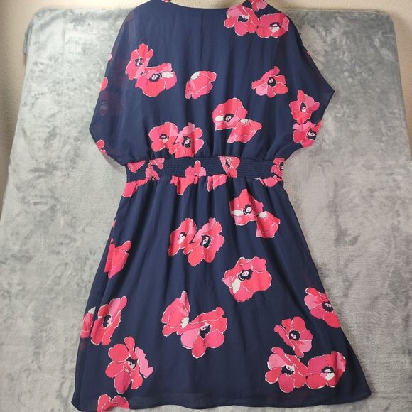 Reitmans Women XL Navy Floral Dress DolmanSleeve CinchedWaist Lined Garden Party - Picture 7 of 11